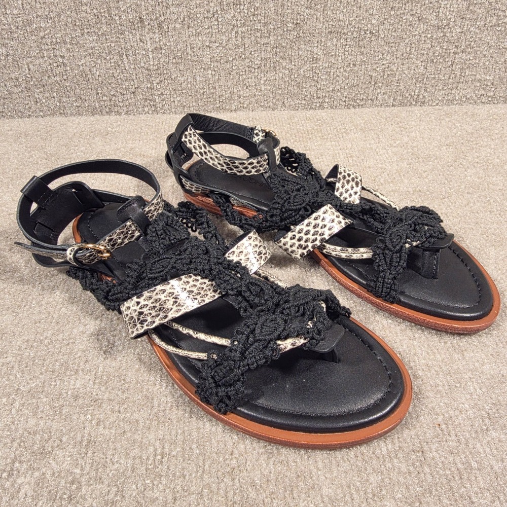 Ulla Johnson Black Macrame Snakeskin Leather Gladiator Sandals 38.5 NIB